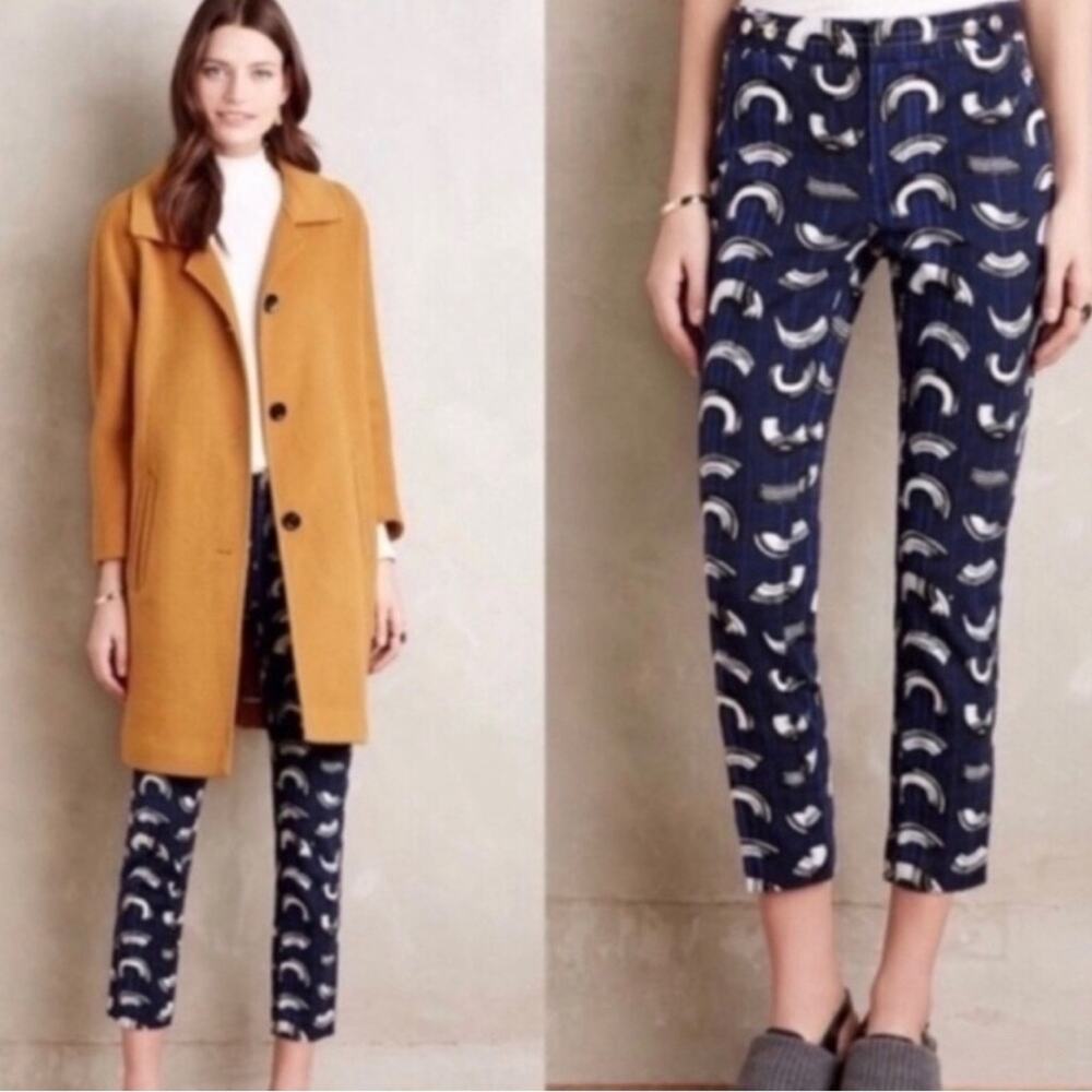 Anthropologie Cartonnier Charlie Stretch Trouser Ankle Pant in Brushstroke Blue.